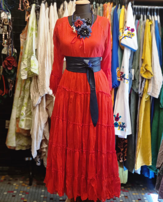 Mercan Renkli Oversize Pamuklu Tülbent Elbise - İç Elbisesi Hediyeli